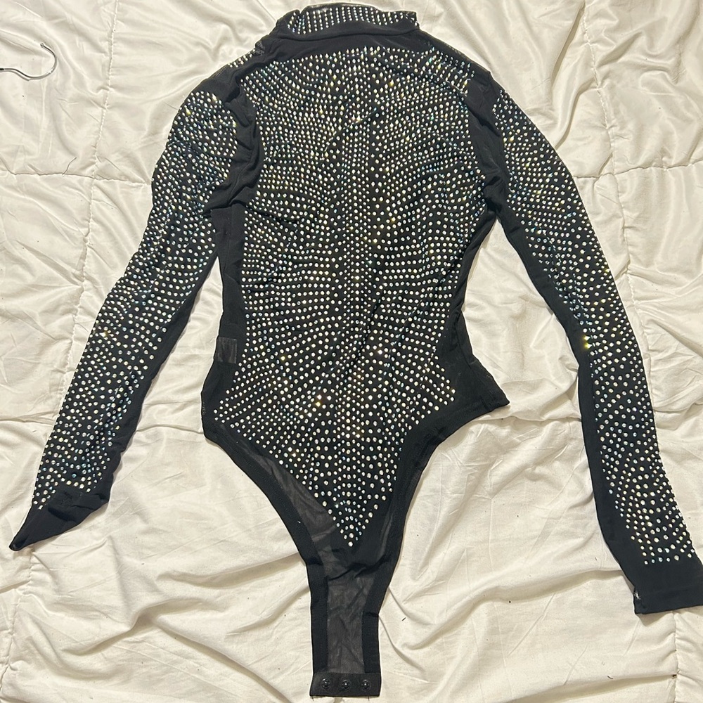 Black Rhinestone Bodysuit